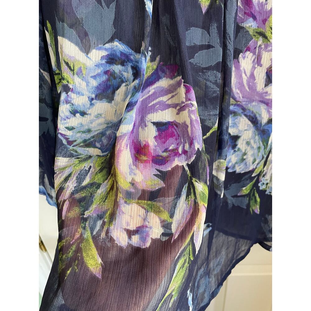 Susan Graver Sheer Floral Tunic Top Sz M Long Sleeves Pintucks Cottagecore - Picture 6 of 14
